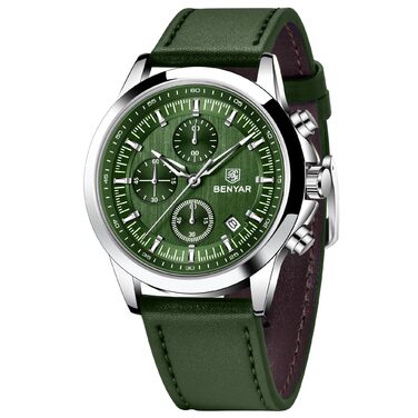 Годинник чоловічий BENYAR Chronograph Аналоговий кварц Водостійкий зі світлодіодною підсвічуванням дати, стильний бізнес-годинник для чоловіків (зелений)