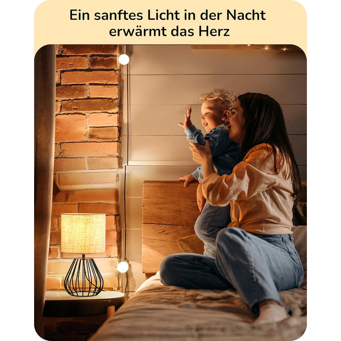 EDISHINE Настільна лампа, сучасний дизайн, індустріальний стиль, E14 цоколь, вінтаж, для спальні, вітальні, бежево-чорний льон + чорний