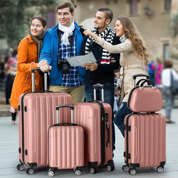 Набір валіз LEADZM 5 в 1: дорожній набір з косметичною сумкою, жорсткий кейс з ABS, телескопічна ручка, ручна поклажа (Турквіс)