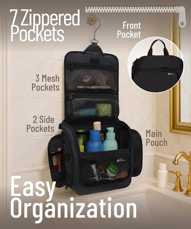 Сумка-органайзер для косметики та туалетних аксесуарів D&D - чорна, на гачку, для подорожей