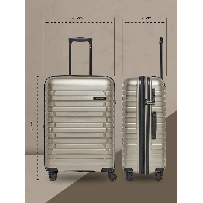 Чемодан на колесах середнього розміру з жорстким корпусом, 66 см, розширюється до 75 літрів, з TSA-замком, з поліпропілену (Collection 04), колір шампань металік