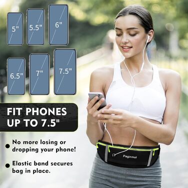 Пояс для телефону, бігова сумка, водонепроникний пояс для бігу, пояс на пояс для жінок та чоловіків з 3 кишенями, велика ємність, регульований біговий пояс (Чорний + Зелений)