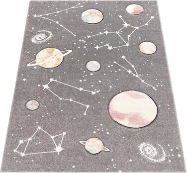 Paco Home Kids Rug, Play Rug for Children's Room with Planets and Stars, in Grey, Size: 120x170 cm 120 x 170 cm
