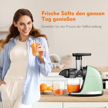 AMZCHEF Juicer for Vegetables and Fruits - Slow Juicer with Reverse-Masticating Function - Gentle Crushing Without Filtering - Electric Juicer with Brush and 2 Cups - Green