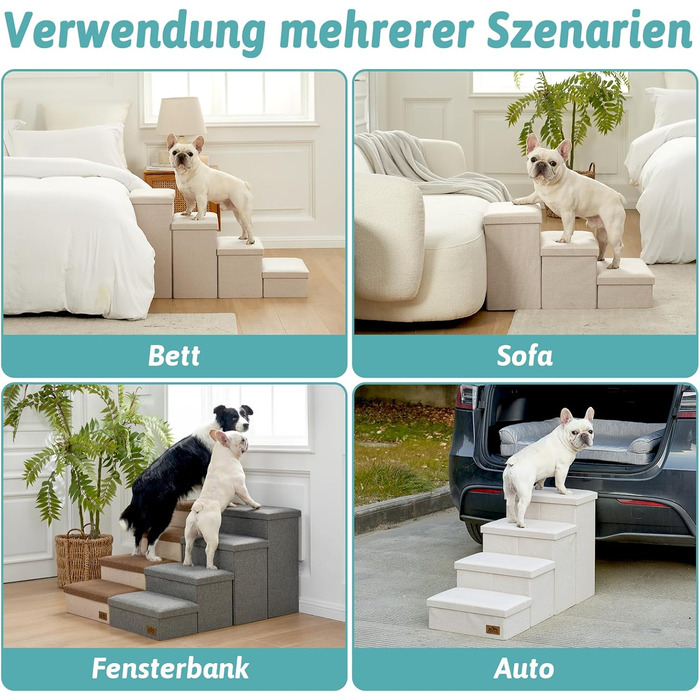 Сходинки для собак маленьких порід зі зберіганням, широкі, складані для ліжка та дивану, з неслизьким покриттям, вологостійкі (4x72x42.5см), розмір 4x72x42.5см (Бежевий, 4, 43x97x56см)
