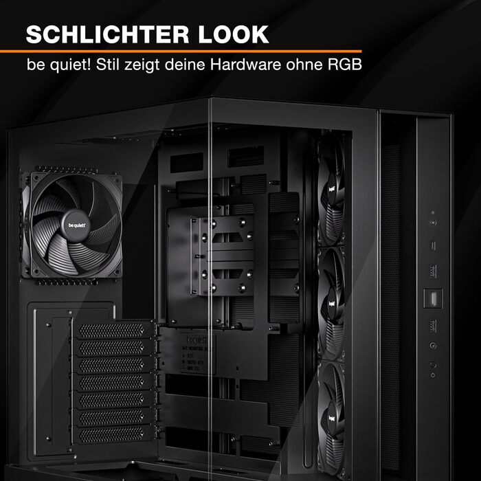 Корпус для ПК be quiet! Light Base 500 Black з повністю прозорими передньою та бічною панелями, Show Case, Dual Chamber Design, 4 вентилятори Pure Wings 3 PWM, без RGB, роз’єми на задній панелі