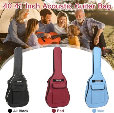 Водонепроникний гітарний кейс SUQ Oxford, 40/41 дюймів, з музичним принтом, нейлон, Gigbag для електро-, акустичної та концертної гітари, ударостійкий, 8 мм, водонепроникний (блакитний)