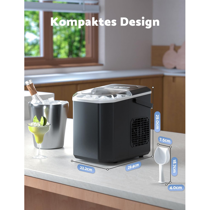 Машина для приготування льоду, 12 кг/24 год, 9 кубиків за 6-8 хв, з обертовим лотком та ручкою, для дому/кухні/кемпінгу, об'єм 1,5 л