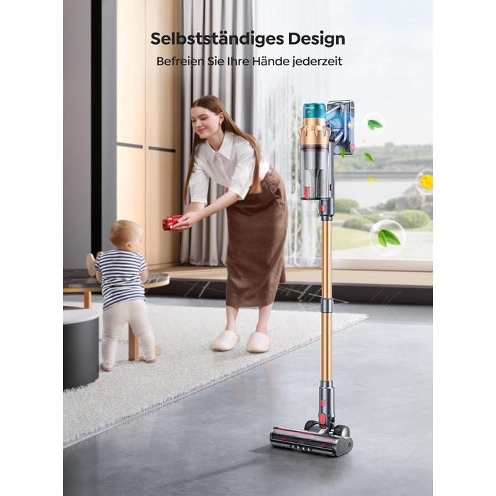 Cordless Vacuum Cleaner 45000Pa/550W/60Mins, Stand-Alone and Self-Charging Vacuum Cleaner, 4-in-1 Cordless Vacuum with Auto Mode & Anti-Tangle for Pet Hair, Carpet, and Hard Floors