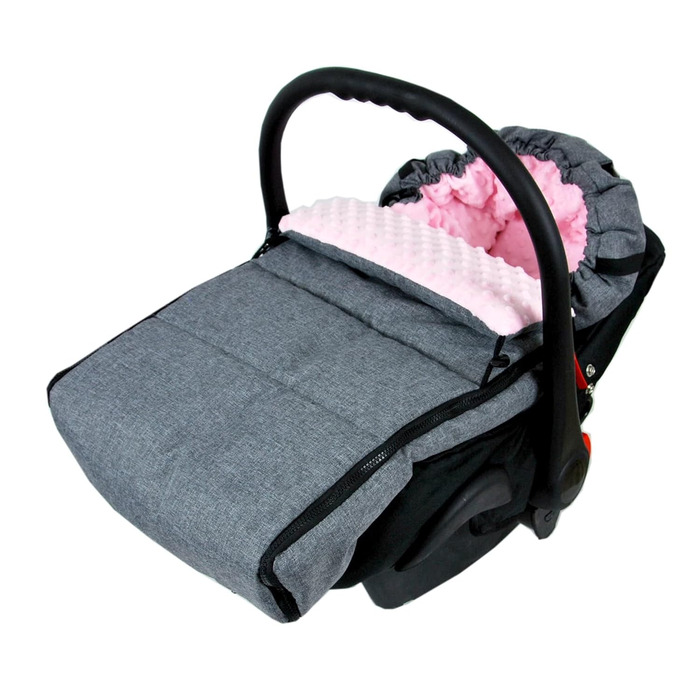 Зимовий конверт-муфта BABYLUX 90 см MINKY для коляски та автокрісла, сірий з рожевим, утеплений, з рукавицею