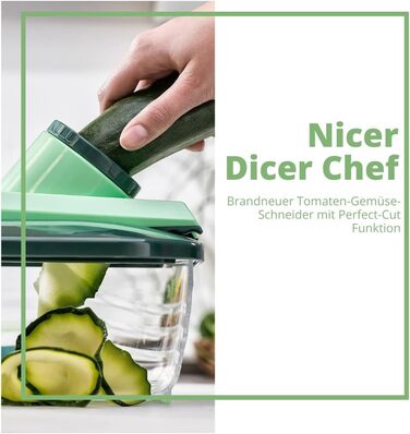 Genius Nicer Dicer Chef Deluxe XXL 37-Piece Set with Glass Bowl Set, Tomato & Vegetable Chopper & 3-in-1 Strainer Bowl - Crushes, Chops Onions, French Fry Cutter, Green