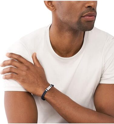 Чоловічий браслет Emporio Armani з нержавіючої сталі або шкіри з застібкою-ланцюгом (Чорний)