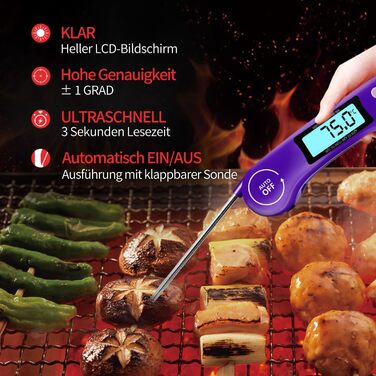 Цифровий термометр для м'яса DOQAUS: приготування на грилі, BBQ, варіння. Швидке зчитування, довга сонда, LCD екран, автовимкнення