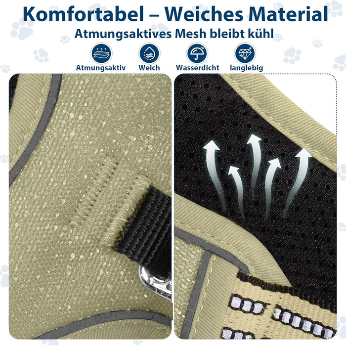 Шлейка для собак середніх порід Funfox, анти-тяга, з ручкою та світловідбиваючими смугами, без коміра, військовий зелений (M)