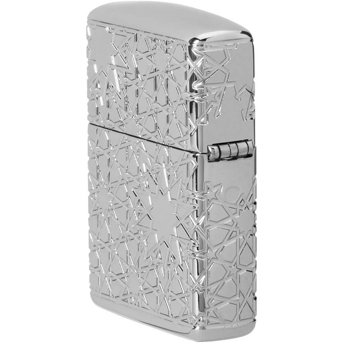 Zippo lighter with Arabic star pattern, high-gloss chrome finish, 49076, High-gloss chrome star, One Size