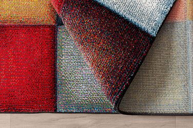 Monde Deluxe Living Room Carpet, Hand Carved, Short Pile, Colorful, Multicolored, Blue, Red, Brown, Green, Grey, Checkered, 80 x 150 cm, Multicolored