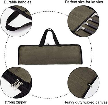 QEES 4-Compartment Knife Storage Case, Knife Pouches for Small Kitchen Knives, Chef's Knife Bag, Kitchen Tool Bag for Kitchen Knife Set (Army Green)