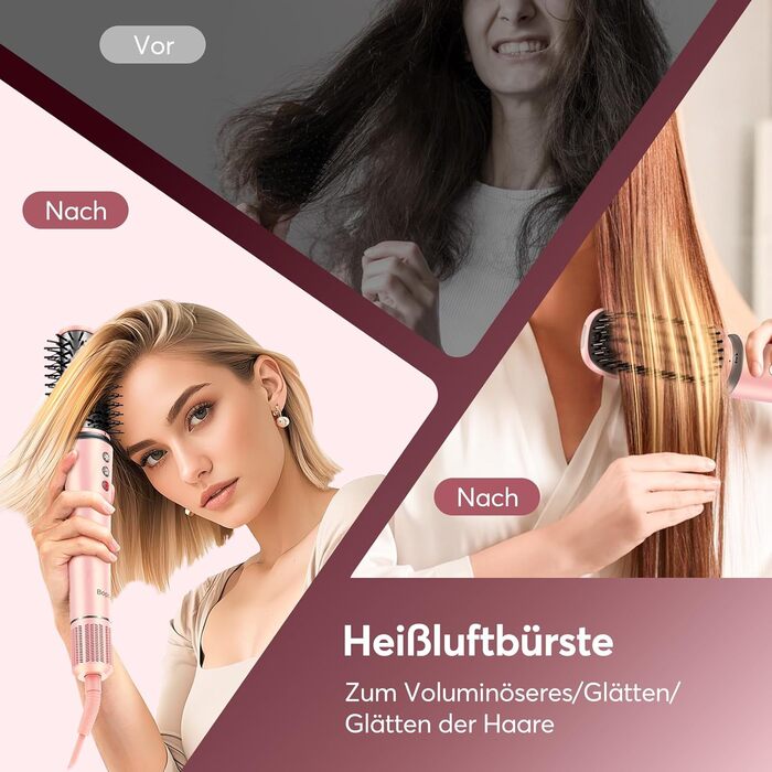 Airstyler 5-в-1: Фен-щітка, стайлер для локонів, випрямляч, сушарка, з чохлом, рожевий