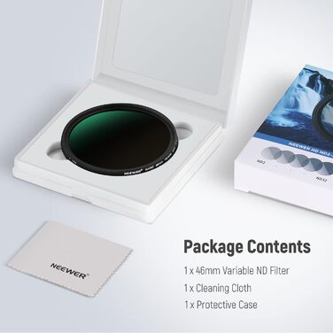 NEEWER Змінний ND фільтр ND2-ND32 (1-5 ступенів) для камери, 46 мм, оптичне скло HD, водонепроникний, антибліковий