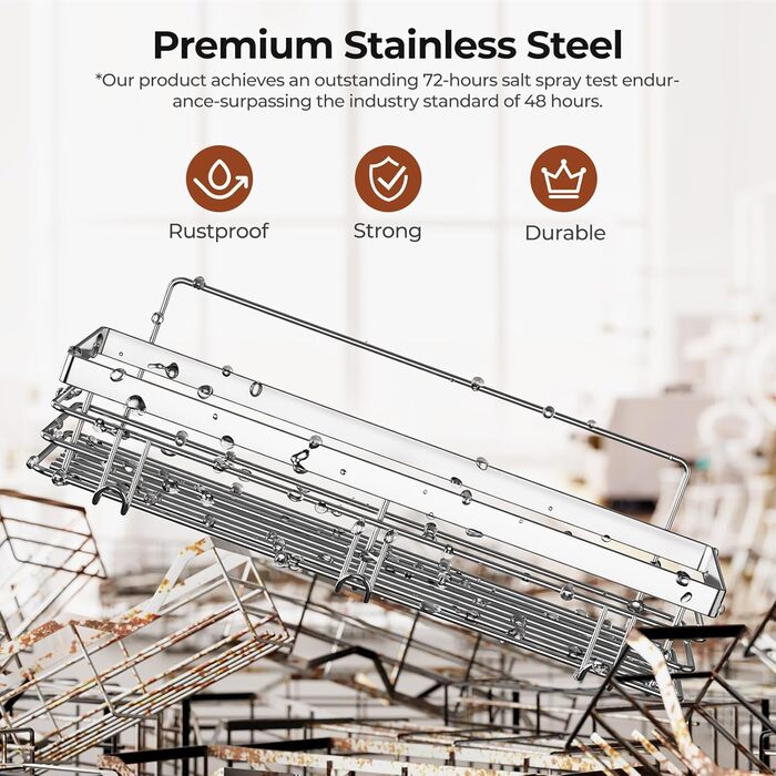 Полка для душу Orimade без свердління з 5 гачками, 2 шт. з нержавіючої сталі, срібло