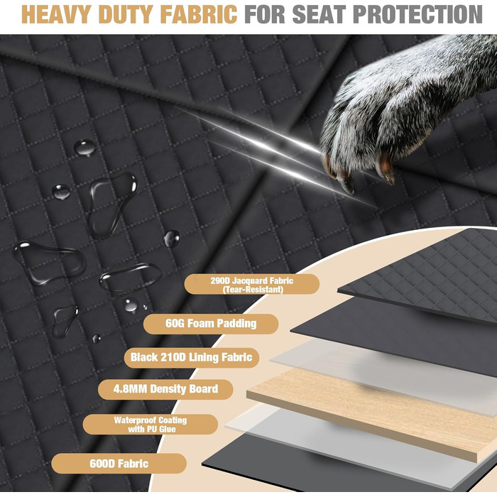 Накидка для собак у машину Lekeinchi - водовідштовхувальна, стійка до подряпин, з 6 дерев'яними планками та ременями безпеки, 140x77 см (чорний)