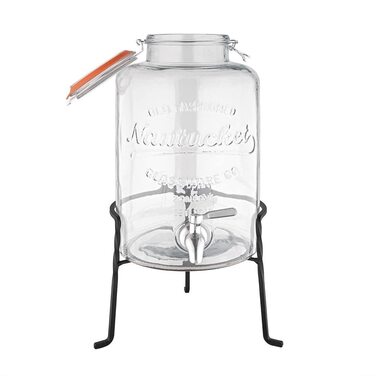 Olympia Nantucket Style Drink Dispenser with Wire Stand - Lockable Lids, Retro Stainless Steel Tap Glass Dispenser - 155(H)x200(W)x150(D)mm