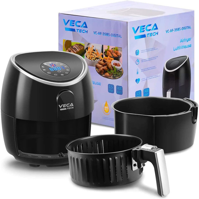 Фритюрниця VECATECH Heißluft XXL 5.5л з цифровим сенсорним екраном, 8 програмами та 1800W - безмасляна фритюрниця для здорового харчування