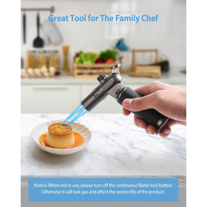 Пальник RONXS Flambierbrenner для приготування Crème Brulée, кухонний, з регульованою полум'ям, чорний
