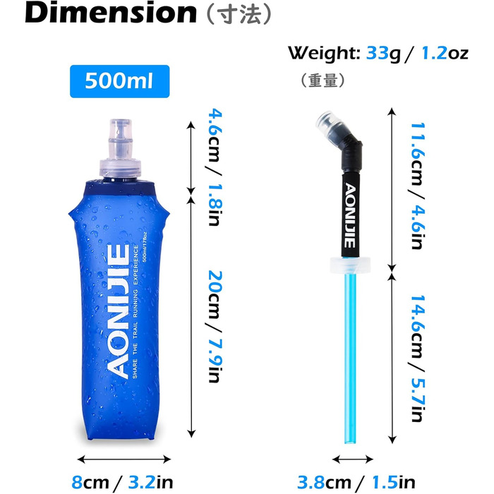 TRIWONDER TPU Foldable Water Bottles, Soft Flask, Water Bottle BPA-Free Sports Bottle for Hydration Pack Cycling Sport