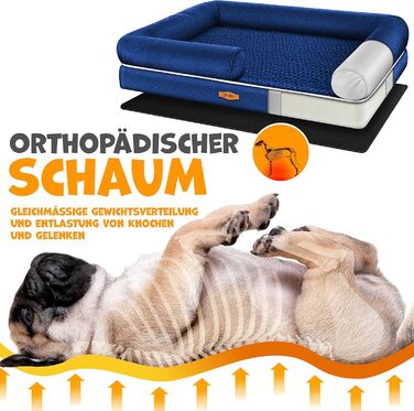 Ортопедичне ліжко для собак з подушкою та мискою, 3 іграшки, лежанка для собак маленьких, середніх та великих порід, знімний та пральний чохол, 106x80x22 см, Navyblau L (106 x 80 x 25 см) Navyblau