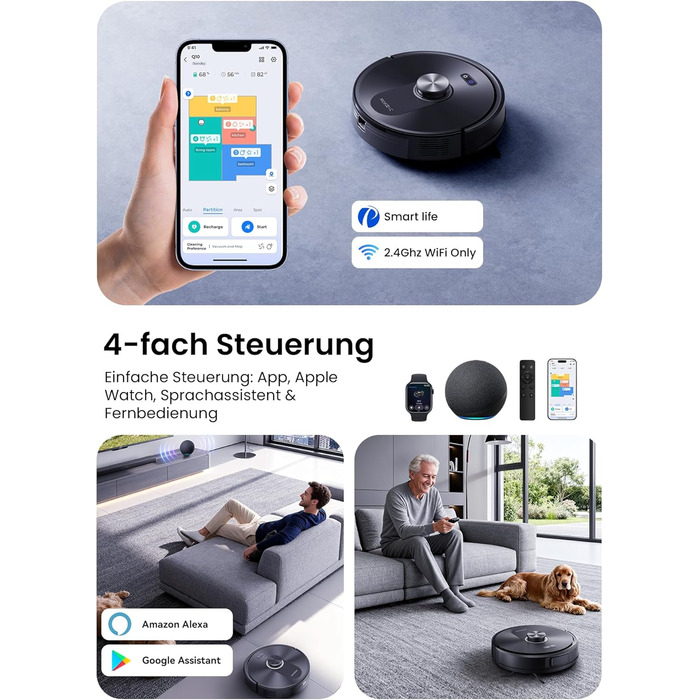 Робот-пилосос Proscenic Q10 з функцією миття, 8000Pa, 200 хвилин роботи, лазерна навігація, керування через додаток, Alexa, Siri, Apple Watch, пульт дистанційного керування для підлоги та килимів