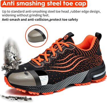 Черевики робочі чоловічі/жіночі, захисні, спортивні, з металевим носком, амортизація, неслизькі (45 EU, помаранчевий)