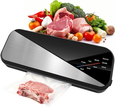 Вакуумний апарат Colexy 6-в-1: пакувальник продуктів, 80 kPa, для сухих та вологих продуктів, з фольгою та шлангом, чорний