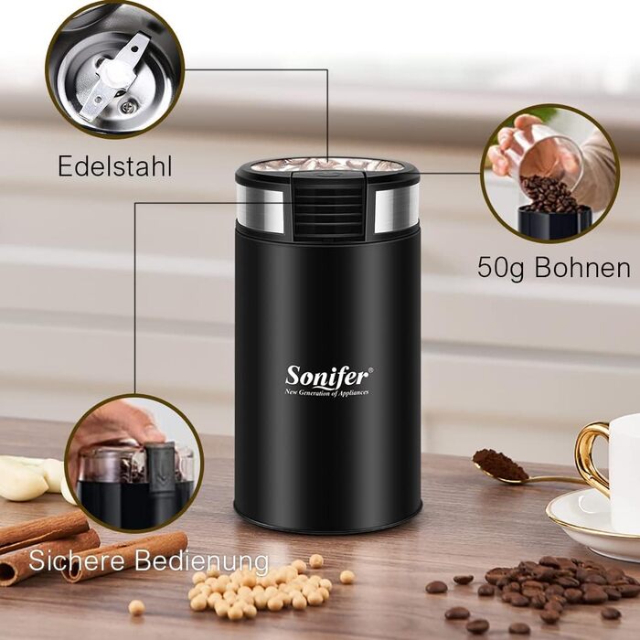 Електрична кавомолка для кави та спецій, 50 г, 200 Вт | Подрібнювач для кавових зерен, горіхів, трав