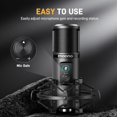 MAONO USB мікрофон PM421 для ПК, стримінгу, запису, YouTube, Twitch, PS4/5. Конденсаторний мікрофон з поп-фільтром та кнопкою вимкнення мікрофона. 192 kHz/24 Bit
