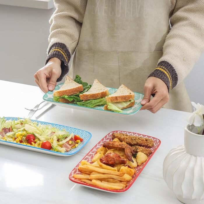 Керамічні сервіровочні тарілки Selamica, набір 6 шт, 24 x 14 x 2.5 см (різні кольори)