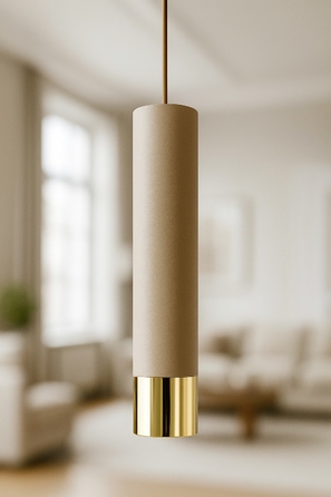Стельова підвісна люстра-циліндр Kaszmir, бежевий екру, LED — для кухні, вітальні або над стільницею