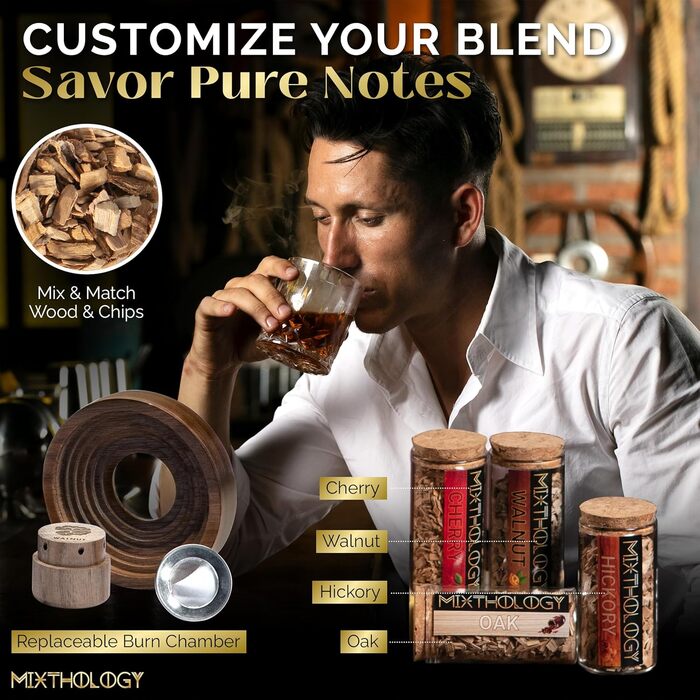 Набір для копчення віскі та бурбона - для коктейлів Old Fashioned з пальним пристроєм