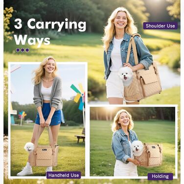 Pawaboo Сумка-переноска для собак та котів, для маленьких собак та цуценят, м'які стінки, до 5 кг (Khaki)