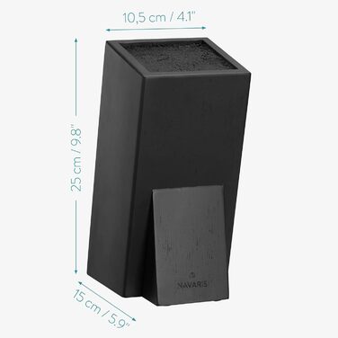 Navaris Acacia Wood Knife Block with Bristle Insert - Unfitted Knife Block made of Wood - Universal for Kitchen Knives, Chef's Knives, Cooking Utensils - Black