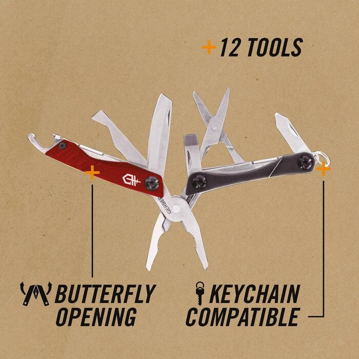 Gerber Multi-tool with 12 functions, Dime Pocket Multi-tool, Black, 1014030 (Red (EU))