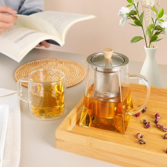 Скляний чайник CNGLASS з ситом із нержавіючої сталі, жаростійкий заварник для листового та квіткового чаю, 700 мл