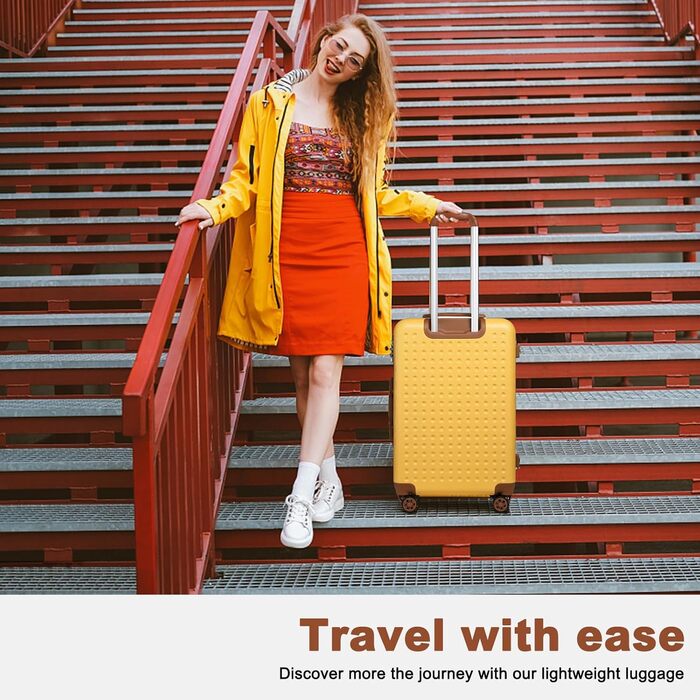 Валіза KONO з ABS-пластику, 67 x 44 x 27 см, з TSA-замком, 4-SET (блакитний/жовтий)