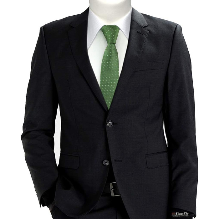 Краватка шовкова TigerTie вузька, зелено-срібляста в горошок | Дизайнерська краватка