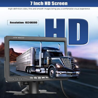 Автомобільна система паркування CAMECHO: 7'' HD монітор, 2 водонепроникні камери IP68K, нічне бачення 1080P, кут 120°, BSD для авто, вантажівки, фургона, причепа, будинку на колесах