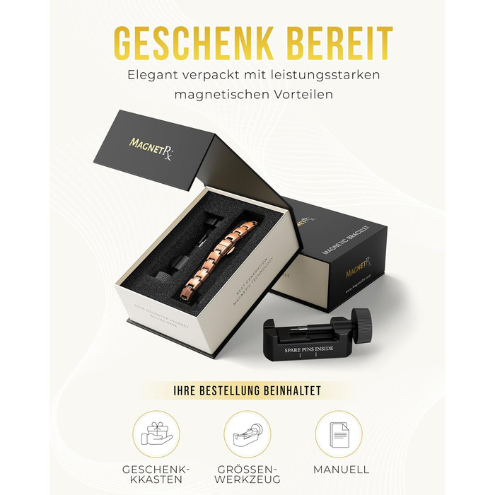 Браслет на руку чоловічий MagnetRX® з чистої міді – для магнітотерапії при артриті та тунельному синдромі – з інструментом для регулювання розміру (5X Strength - EllipseMAX (5,000 Gauss))