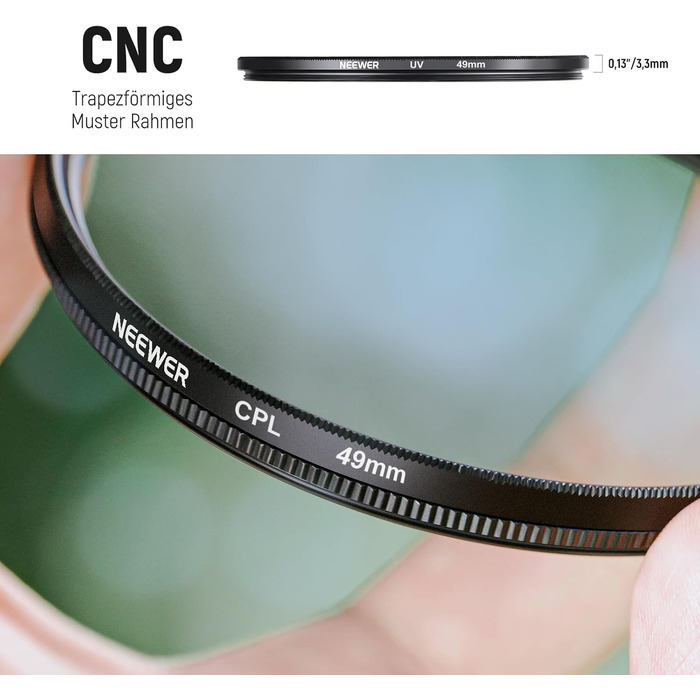 Набір фільтрів Neewer 49mm ND: UV, CPL, FLD, ND2, ND4, ND8, бленда та кришка об'єктива, сумісний з Canon, Nikon, Sony, Panasonic, DSLR