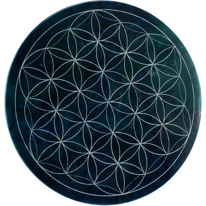 Speckstein coaster set with Flower of Life design • 7 colors • Chakra colors • Ø 10 cm • Handmade • Engraved • Round • Spiritual wall decoration & table decor • 7 pieces