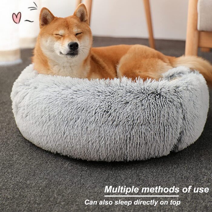 YUDANSI Cat Bed, 40cm Covered Dog Bed Cat Cave Bed Donut for Kittens Puppies, Plush Faux Fur Nest Fluffy Dog Bed Round Dog Cushion Dog Sofa Cat Bed for Cats and Small Dogs (Gray-50cm)