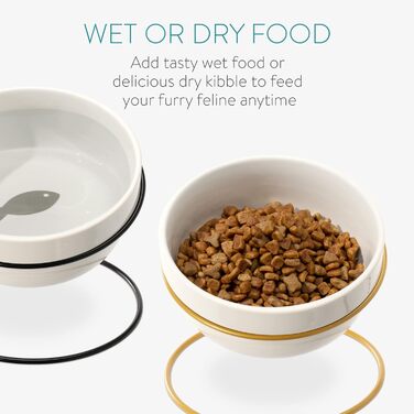 Набір мисок для котів та собак Navaris з металевим підставкою (2 шт.) - керамічні, похилі, для годування, сріблясті/чорні